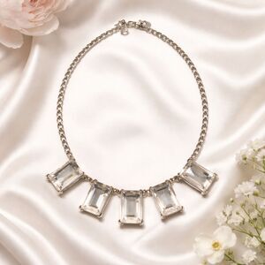 Express Gold Tone Clear Emerald Cut Rhinestone Statement Necklace